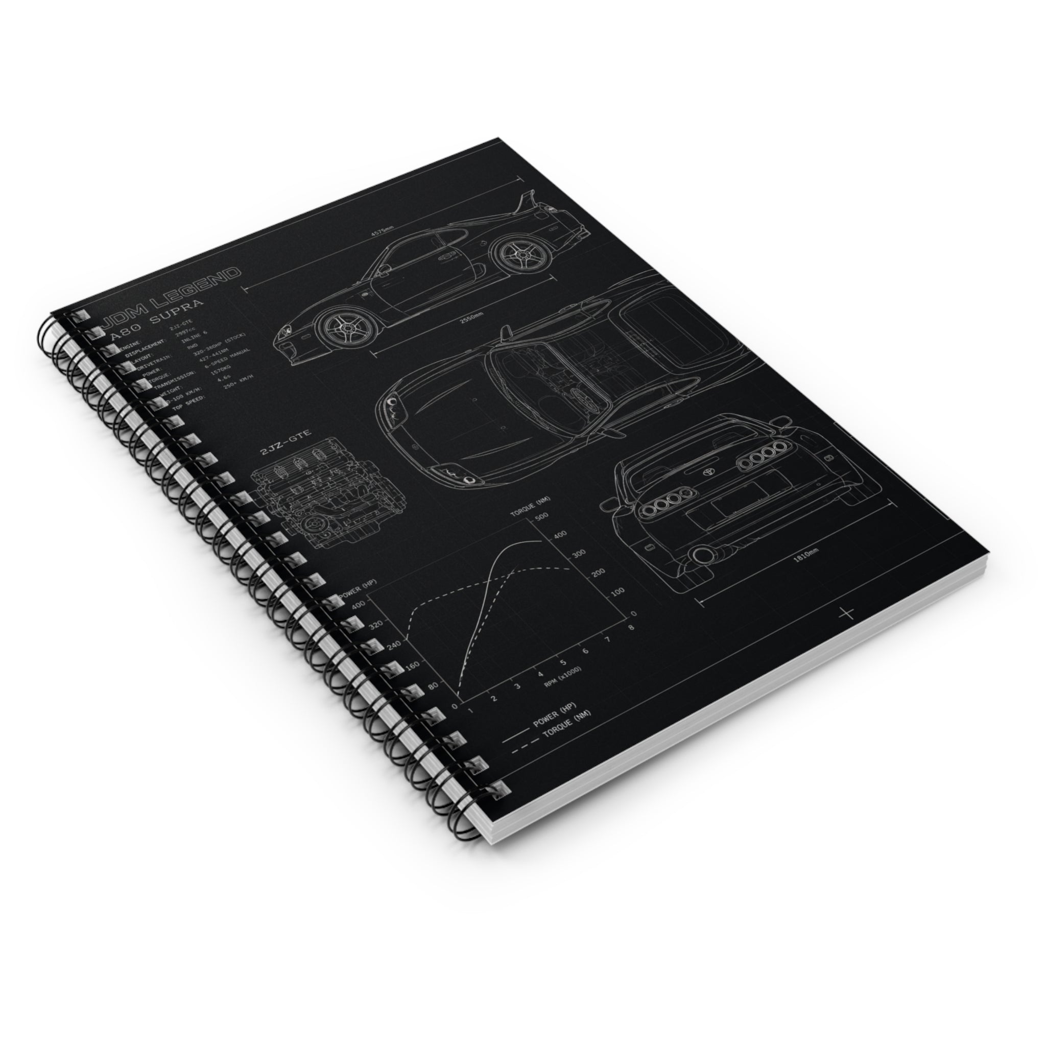 Car Blueprint Spiral Notebook — Ruled Engineering Sketch Journal