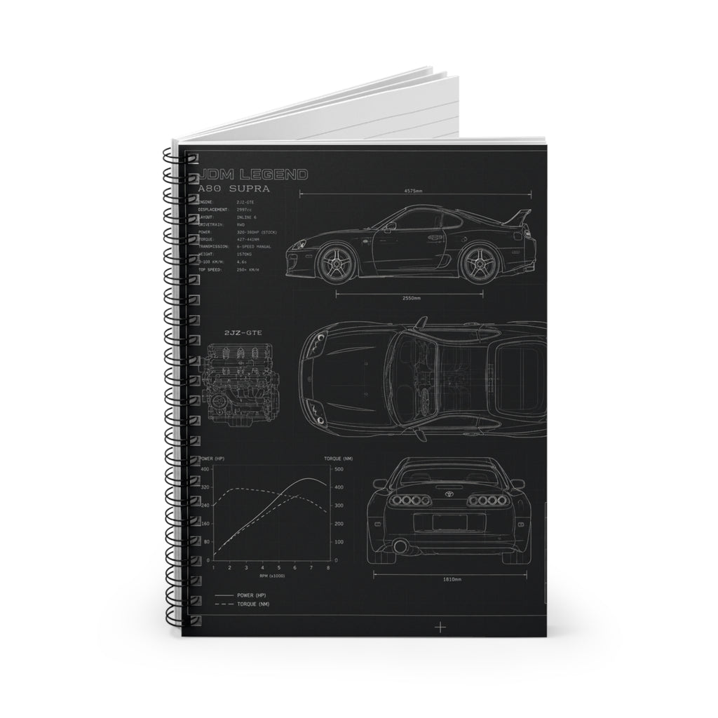 Car Blueprint Spiral Notebook — Ruled Engineering Sketch Journal