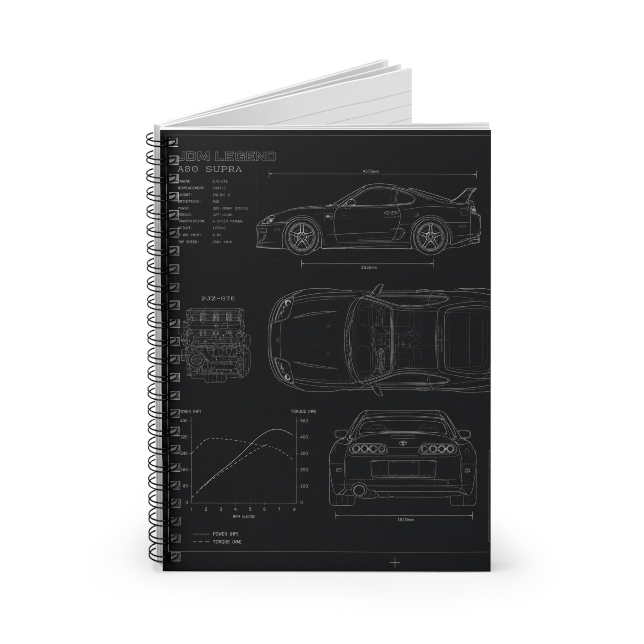 Car Blueprint Spiral Notebook — Ruled Engineering Sketch Journal
