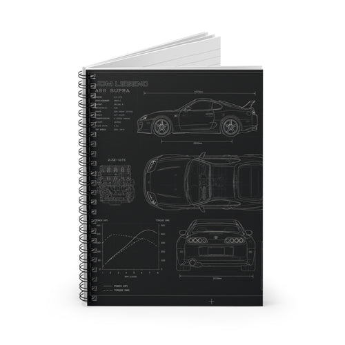 Car Blueprint Spiral Notebook — Ruled Engineering Sketch Journal