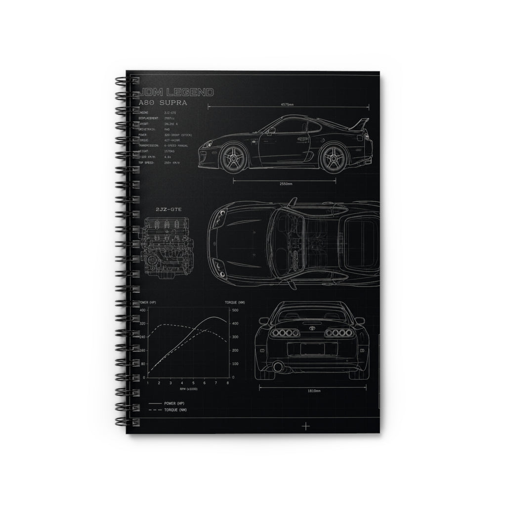 Car Blueprint Spiral Notebook — Ruled Engineering Sketch Journal