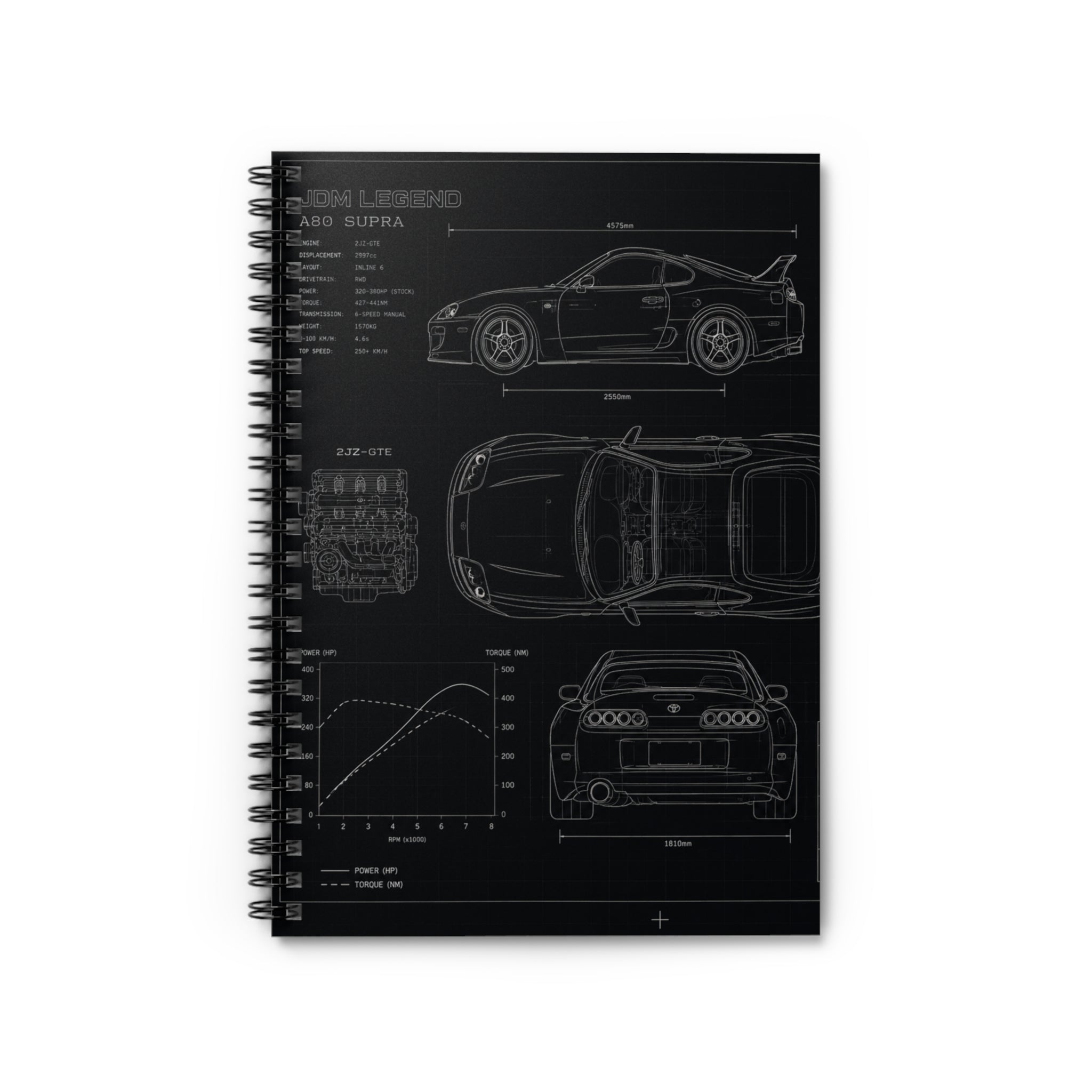 Car Blueprint Spiral Notebook — Ruled Engineering Sketch Journal